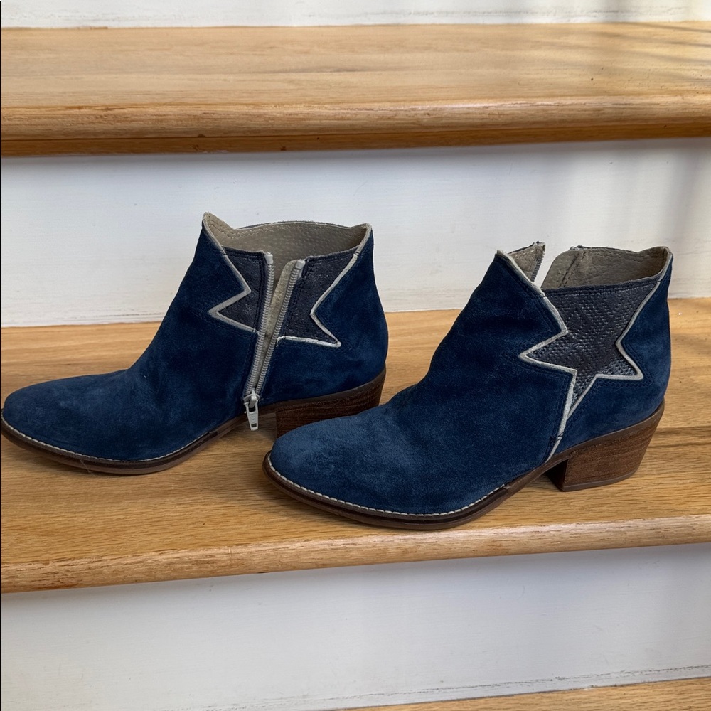 Blue genuine leather suede boots purchased in France Size 7.5 EU 37 NEW shoes